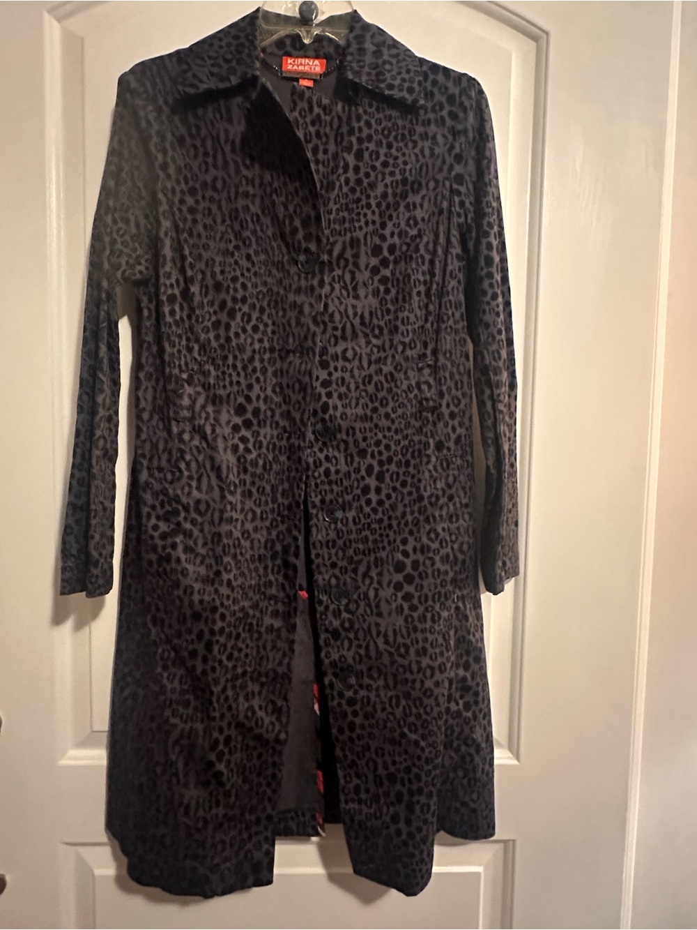 Kirna Zabete Black Leopard-Print Trench Coat